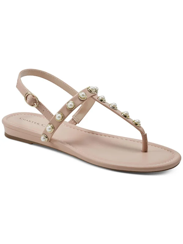 Avita Womens Faux Leather Embellished Slingback Sandals