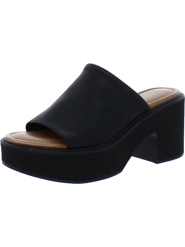 Cassie Womens Faux Leather Slip On Platform Sandals