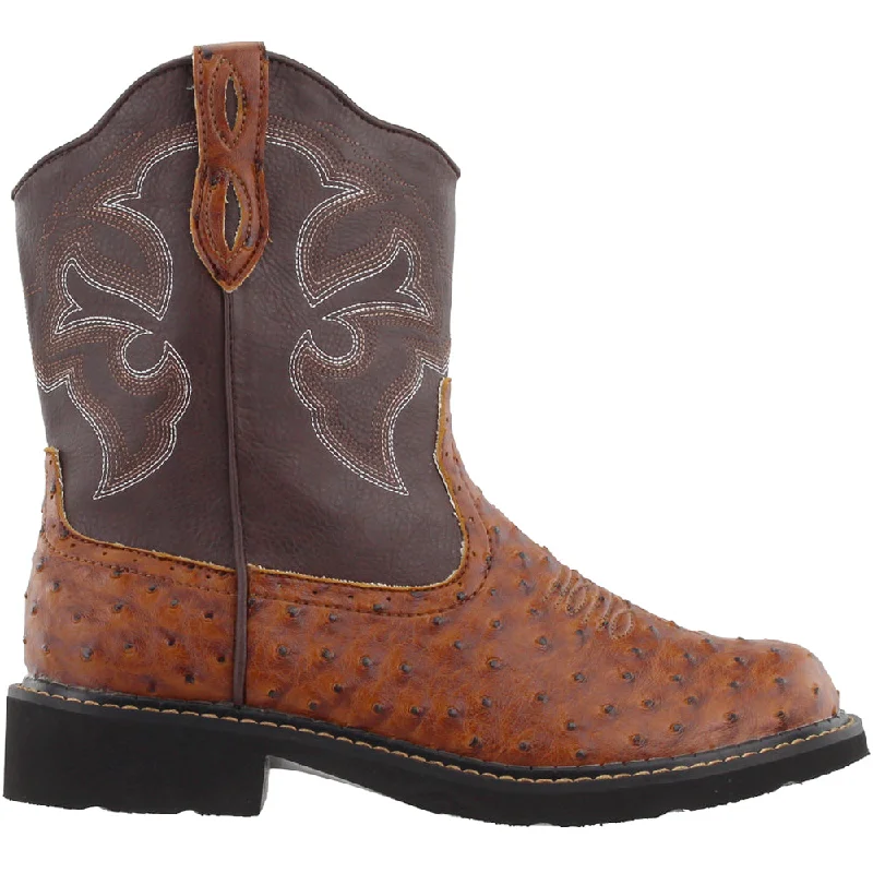 Chunk Rider Ostrich Embroidery Round Toe Cowboy Boots