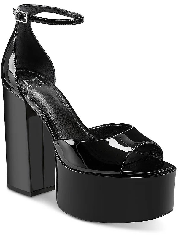 Della Womens Patent Leather Peep-Toe Platform Sandals