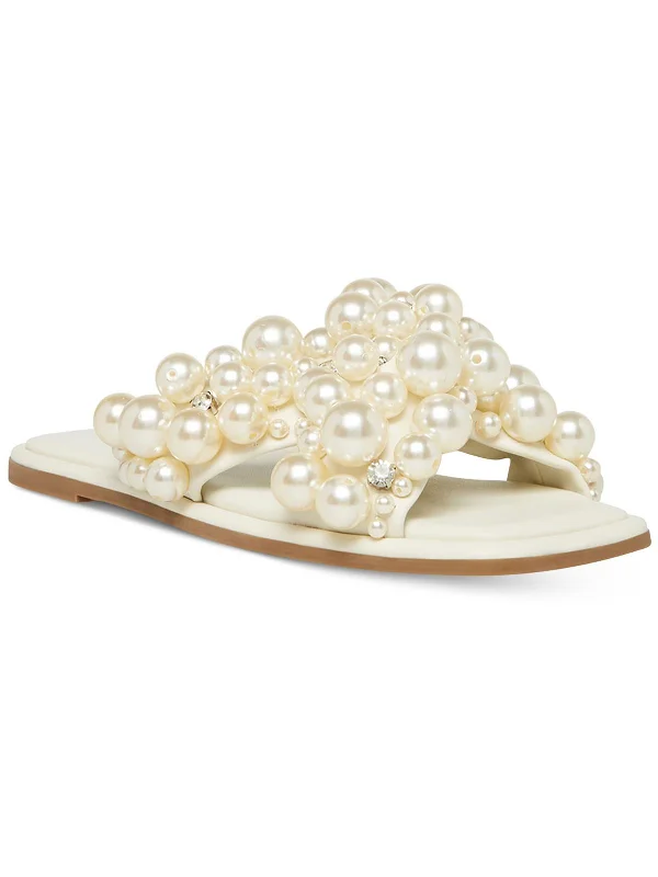 Duri Womens Embellished Imitation Pearl Slide Sandals