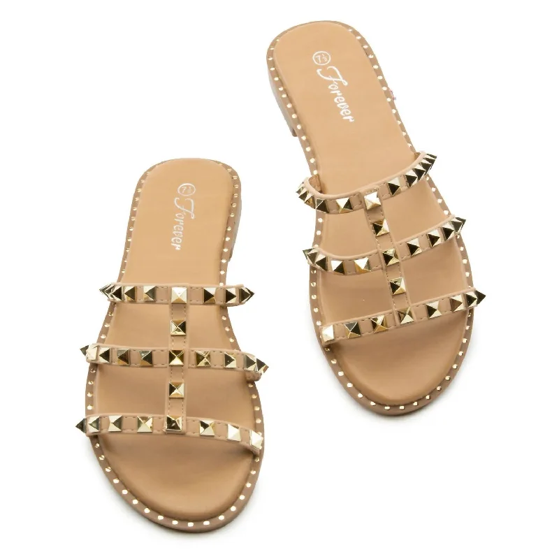 Fierce Studded Strappy Sandals In Taupe