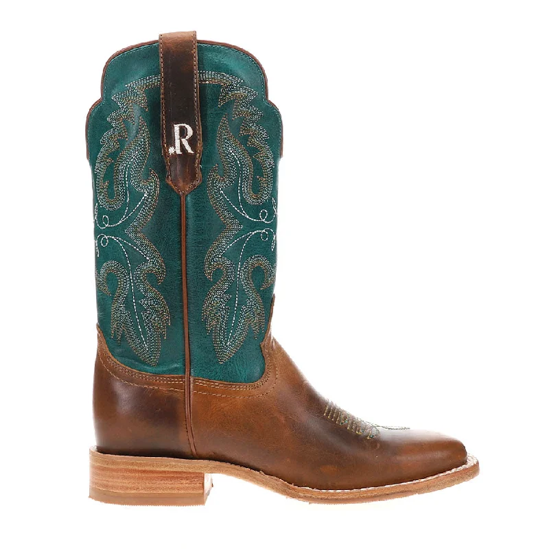 Honey Cowhide Embroidered Wide Square Toe Cowboy Boots