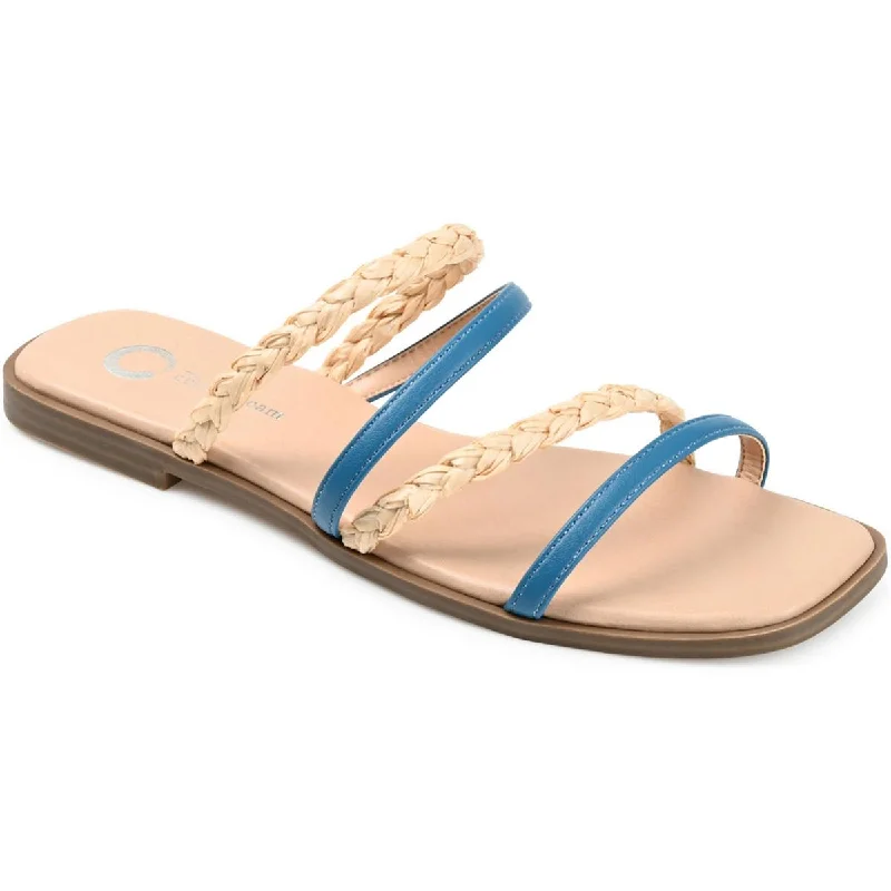 Journee Collection Womens Brinna Faux Leather Strappy Slide Sandals