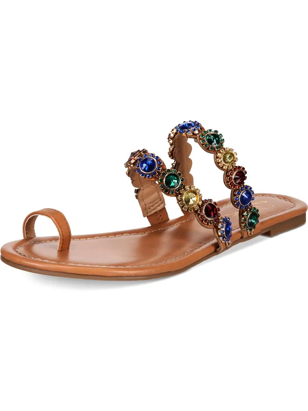 Joya Womens Faux Leather Rhinestone Thong Sandals