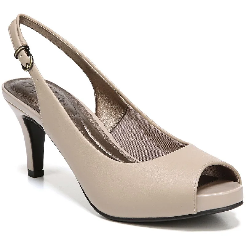 LifeStride Womens Teller Solid Slingback Peep-Toe Heels