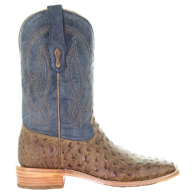 Ostrich Embroidered Square Toe Cowboy Boots