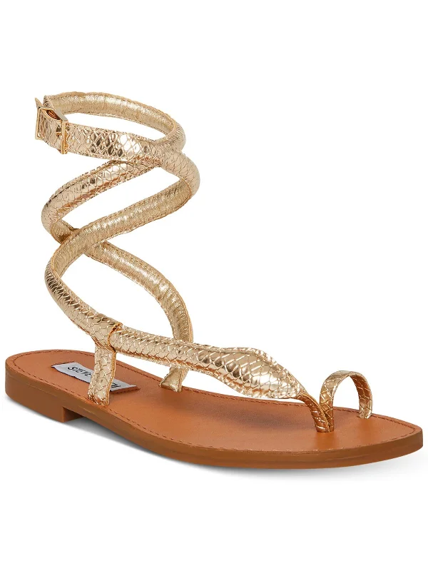 Scales Womens Snake Print Toe Loop Ankle Strap