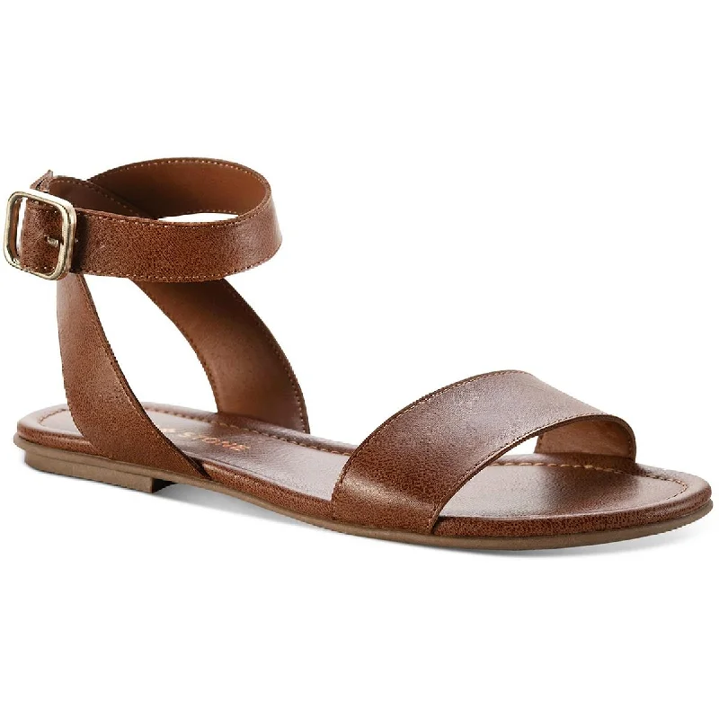 Sun + Stone Womens Miiah Faux Leather Open Toe Flat Sandals