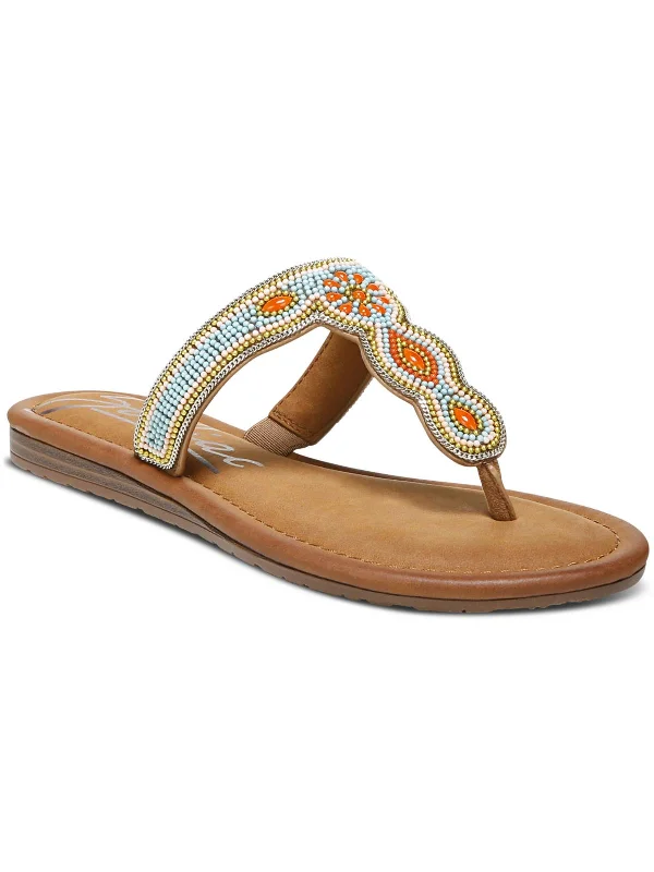 Yves Womens Faux Leather Flip-Flop T-Strap Sandals