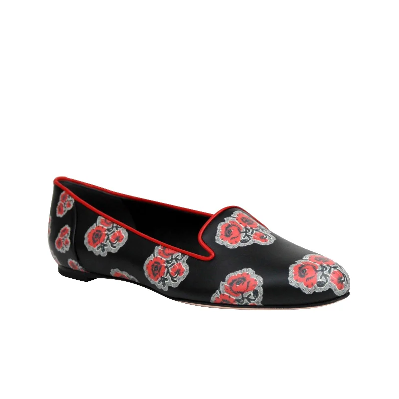 Alexander McQueen Women's Rose Pattern  Leather Slipper Shoes