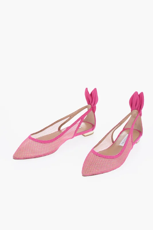 Aquazzura Mesh And Suede Ballet Flats With Point Toe