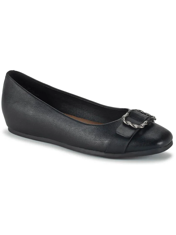 Colette Womens Buckle Faux Leather Ballet Flats