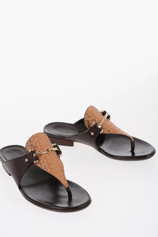 Gucci Python Leather Thong Flats With Buckle Embellishment