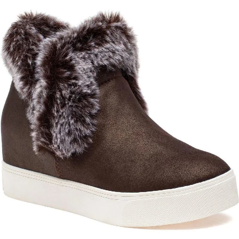 J/Slides Womens Sean Suede Faux Fur Lined Ankle Boots