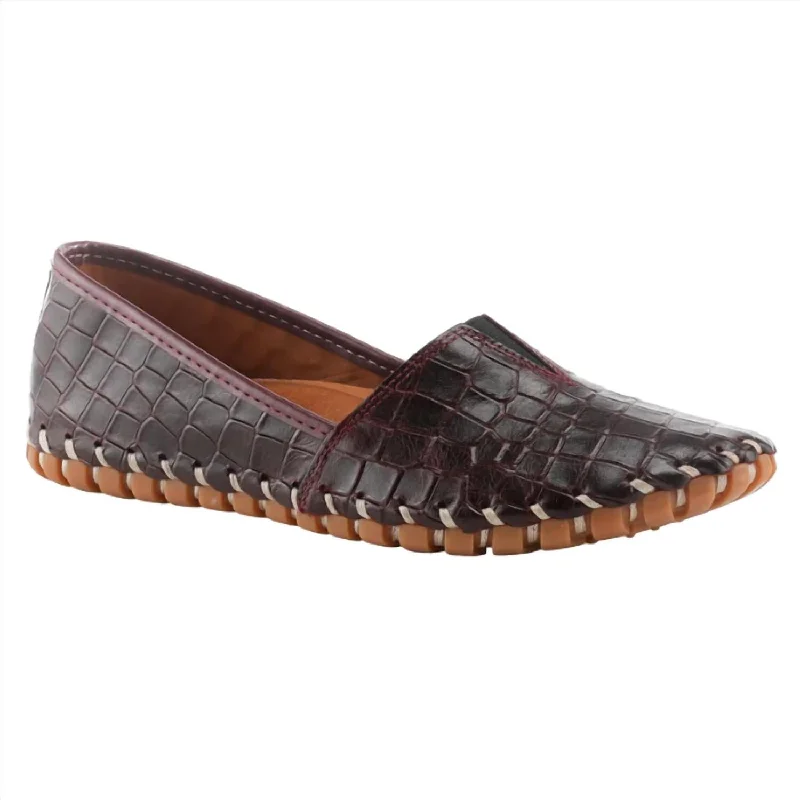 Kathaleta Croco Slip-On Shoe In Bordeaux Leather