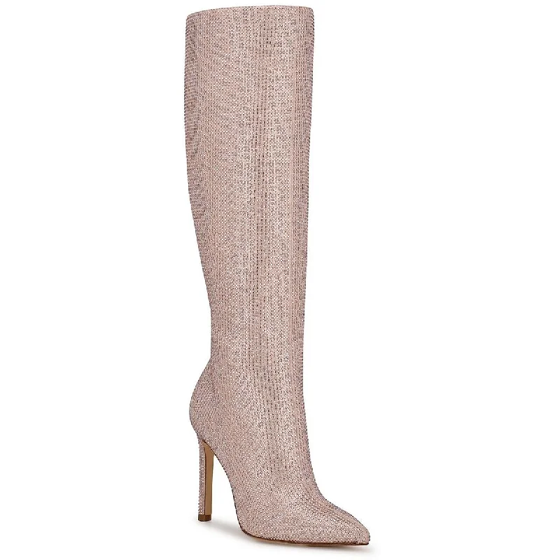 Nine West Womens Tysh Rhinestone Pointed Toe Knee-High Boots