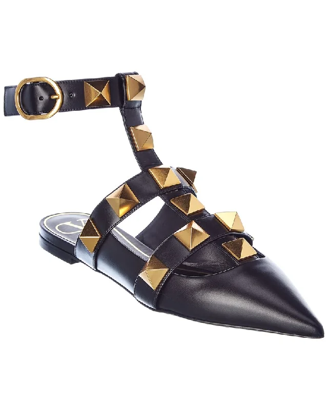 Valentino Roman Stud Leather Ankle Strap Flat