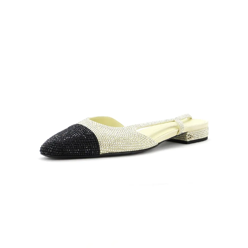 Women's Cap Toe CC Slingback Flats Crystal Embellished Suede and Grosgrain