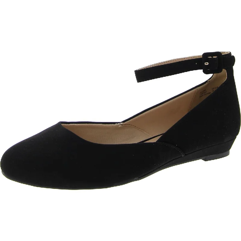 Womens Faux Suede Ankle Strap Ballet Flats