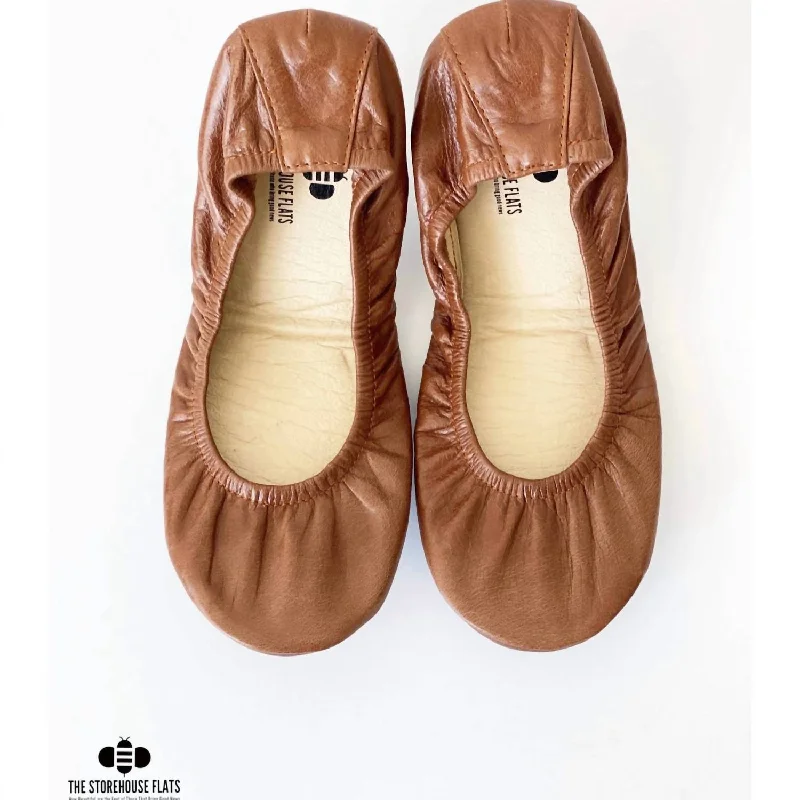 Women's Leather Flats In Saddle Brown Oil Tanned