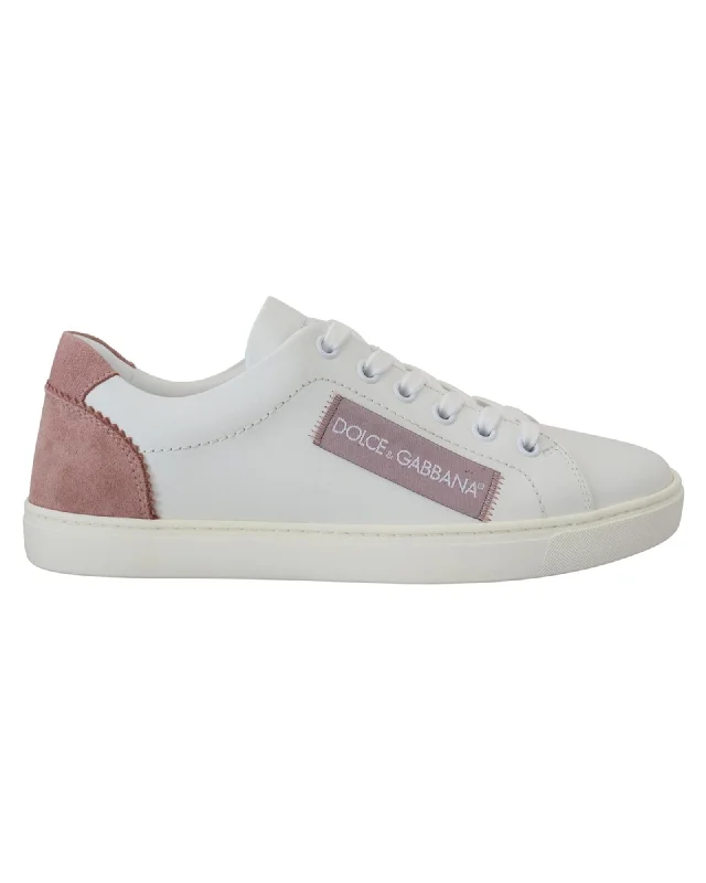 Dolce & Gabbana  Women's White Leather and Suede Low Top Sneakers