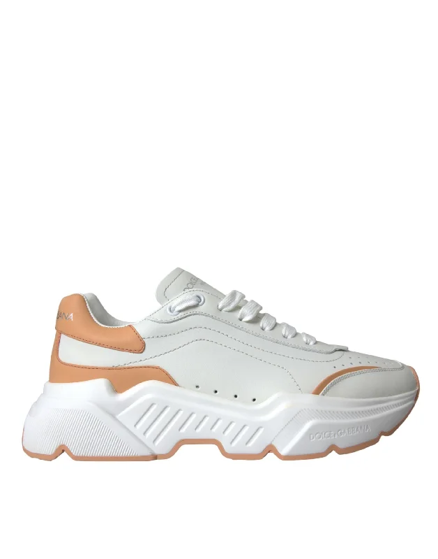 Dolce & Gabbana White Peach DAYMASTER Leather Sneakers Women's Shoes