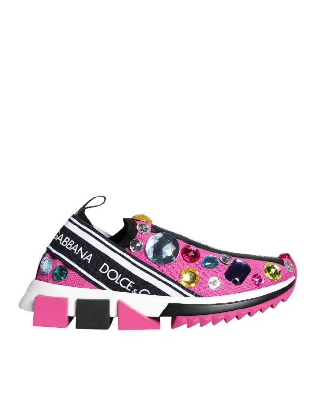 Dolce & Gabbana  Portofino Slip-On Sneakers with Rhinestones - Pink