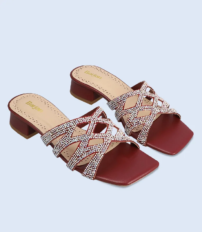 BW6638-MAROON-Women Slipper Heel