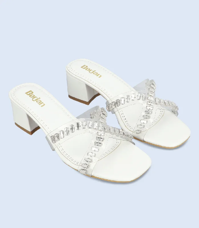 BW9288-WHITE-Women Slipper Heel