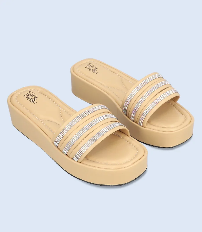 BW9636-BEIGE-Women Comfort Slipper