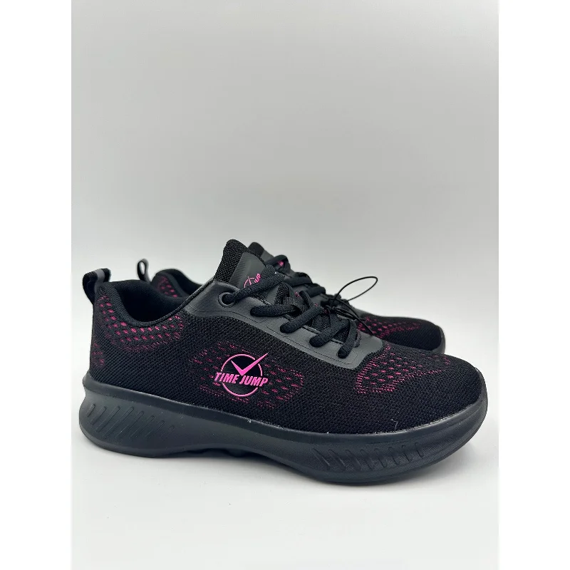 Women's Size 6, Black Low Top Sneakers w/ Pink Accents and Cushy Sole