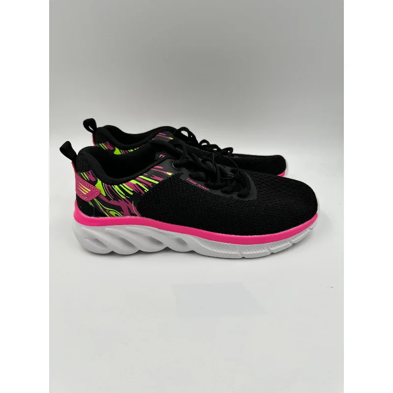 Women's size 8, Black Mesh Sneaker w/ Neon Pink and Green Accents